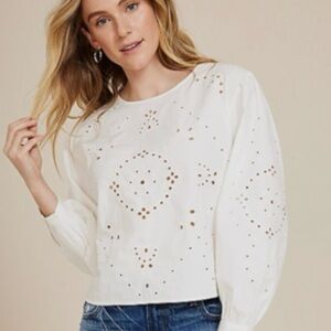 Maurices White Eyelet Long Sleeve Blouse • Size XL